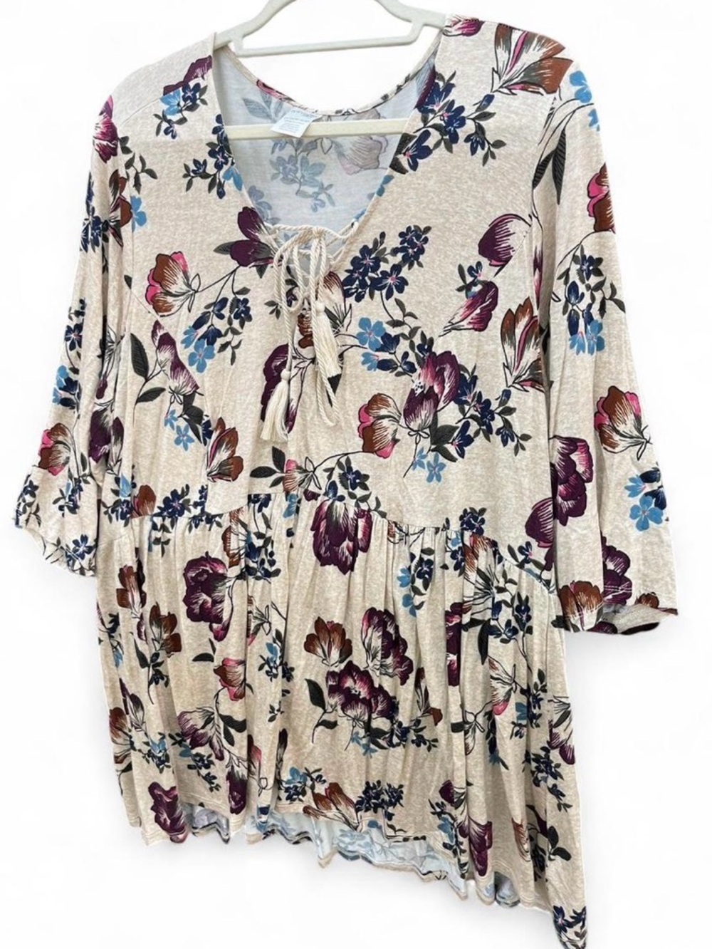 Terra & Sky Cream Floral Tie-Front Peasant Tunic - Picture 4 of 7
